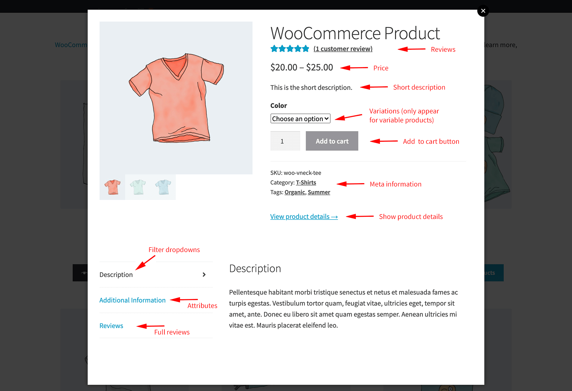 WooCommerce quick view lightbox contents