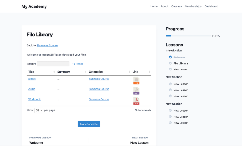 WordPress LMS course resource library
