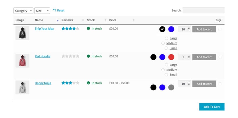 product table color swatch