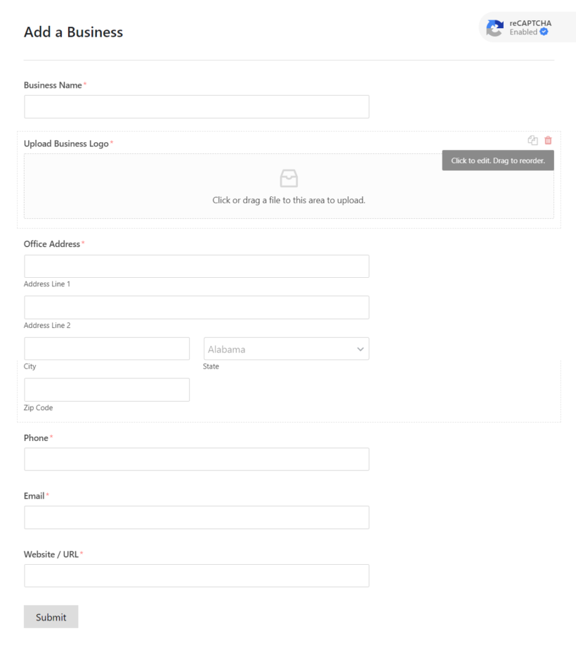 form built with wpforms - backend