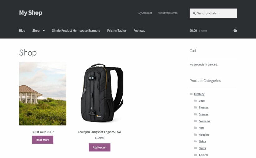 WooCommerce default shop page