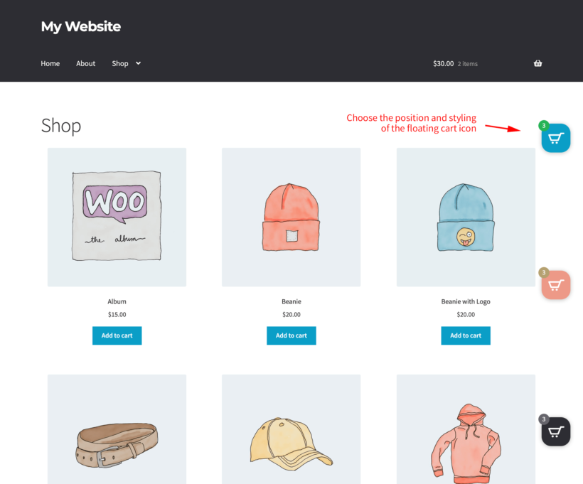 WooCommerce Fast Cart - Choose the position and styling of the floating cart icon