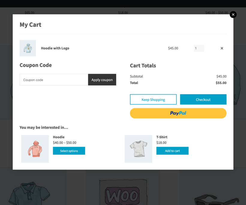 WooCommerce Fast Cart centered upsell popup