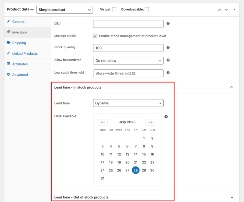 Set individual product lead times