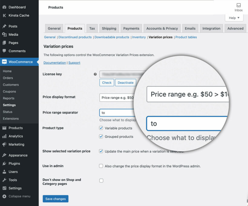 Change WooCommerce variation price range separator
