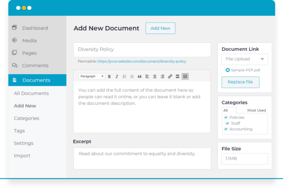 WordPress document library how to add