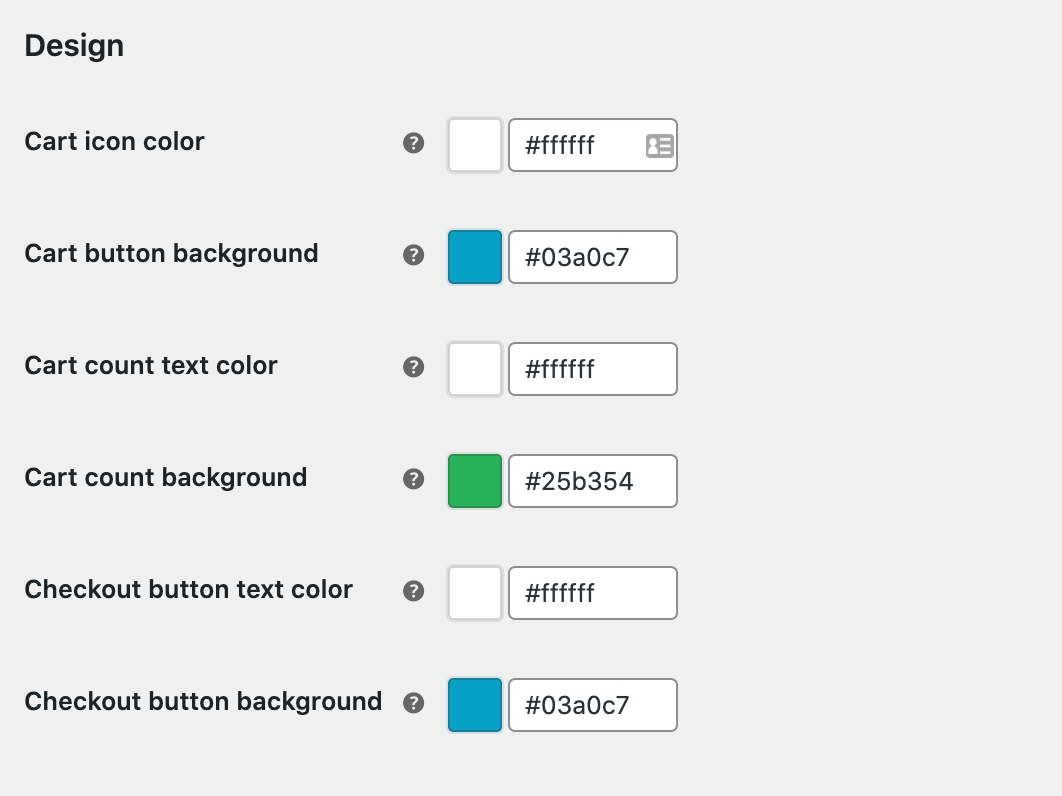 Cart design settings