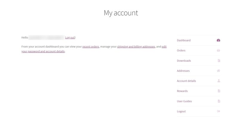 my account area WooCommerce