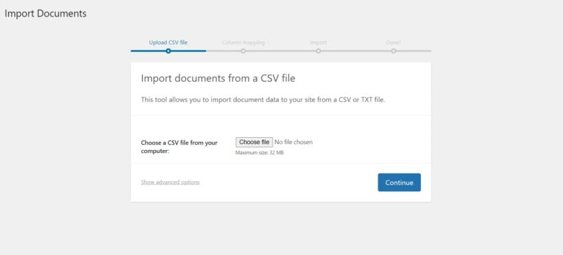 csv import documents wordpress