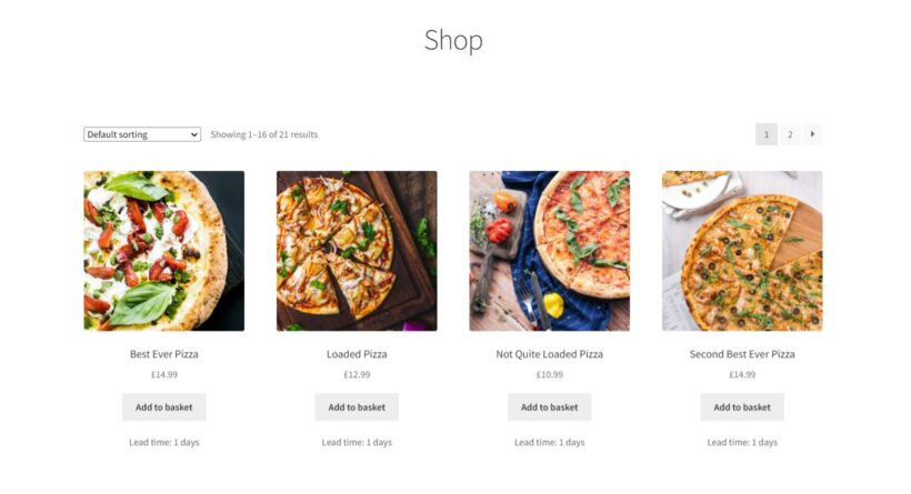 pizza lead time woocommerce