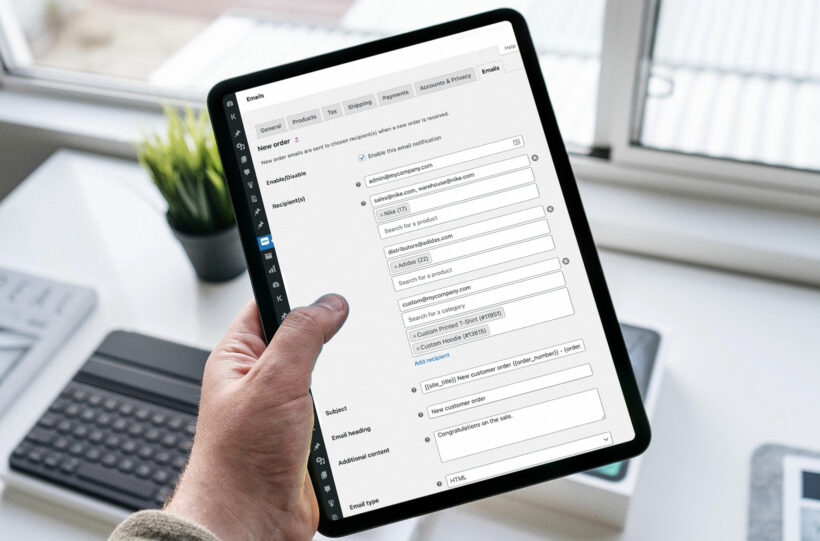 WooCommerce new order multiple email multiple addresses