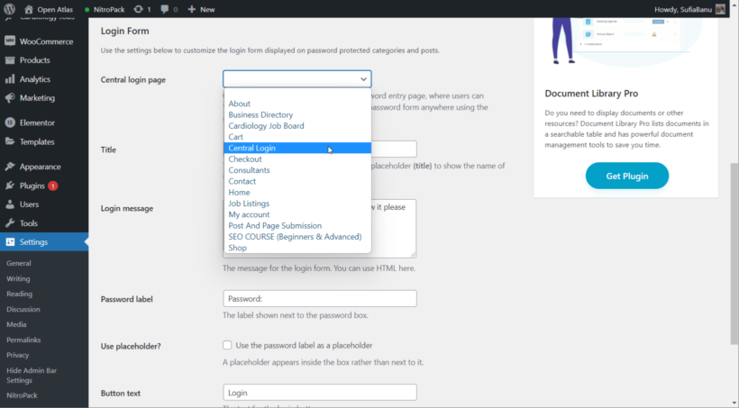 central login page password protected categories - wordpress hide category