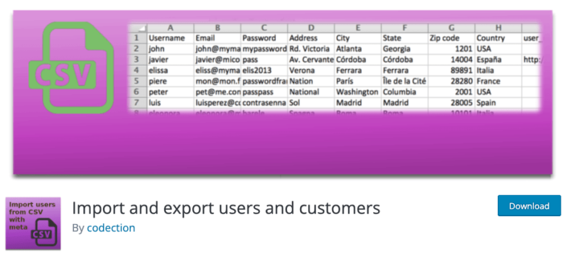 Import and export users and customers