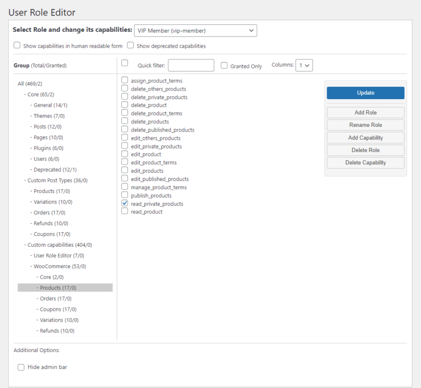 Updated capabilities with WordPress role editor