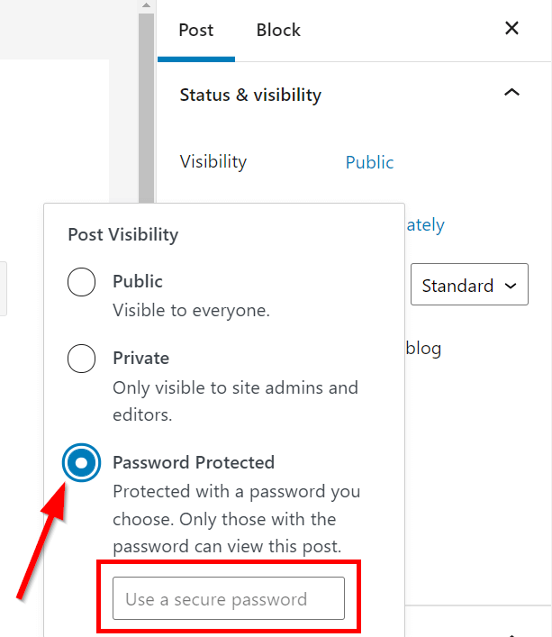 Set password for protected WordPress page or post