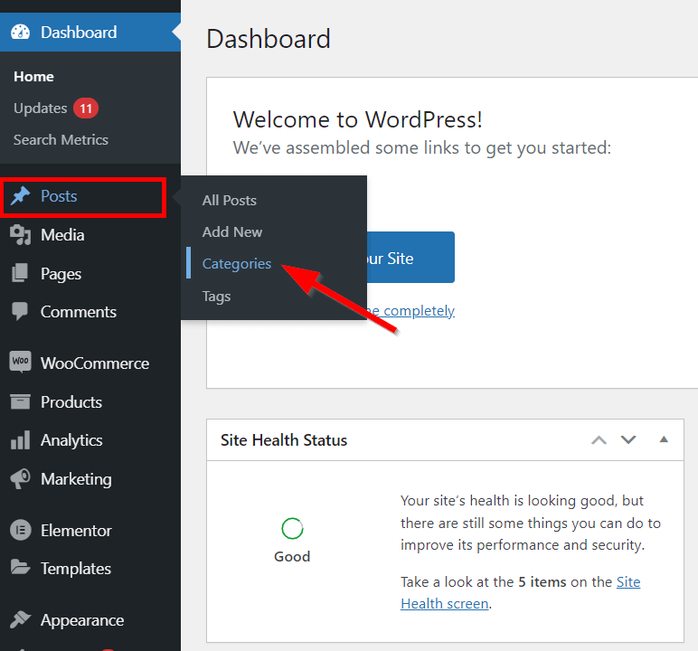 go to wordpress post categories