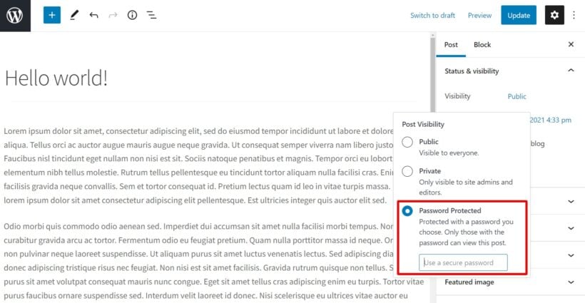 password protect post WordPress