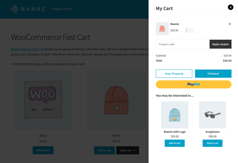 WooCommerce related products: 2 related products in cart