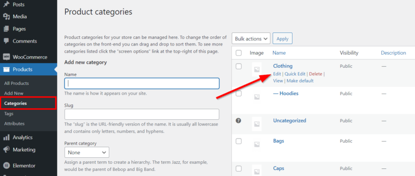edit woocommerce product category