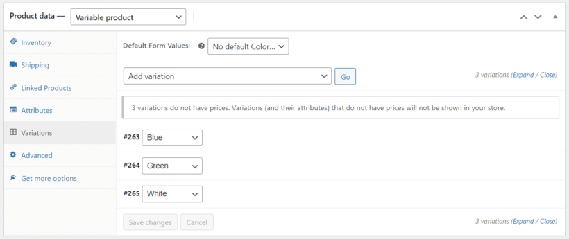 new product variations added to woocommerce in bulk