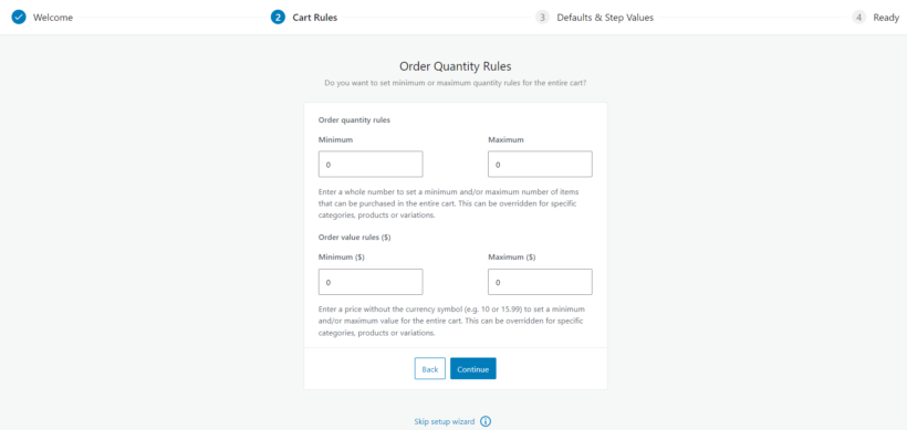 woocommerce quantity manager setup wizard limit cart values