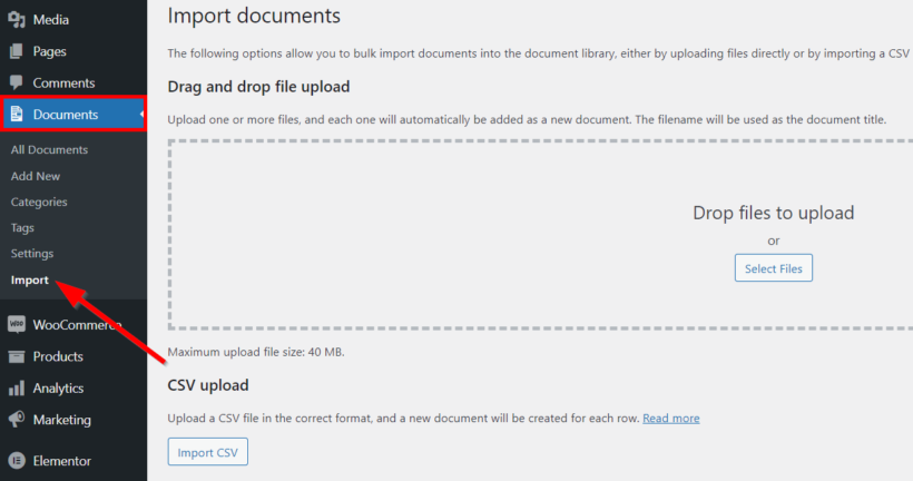 document library pro wordpress file sharing plugin import file