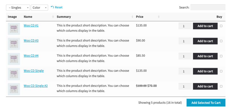 order form table