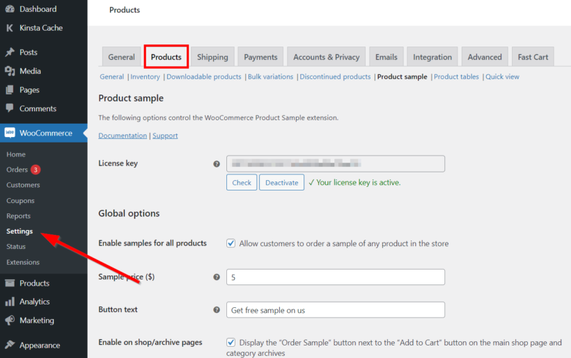 woocomerce product sample sampling marketing plugin settings