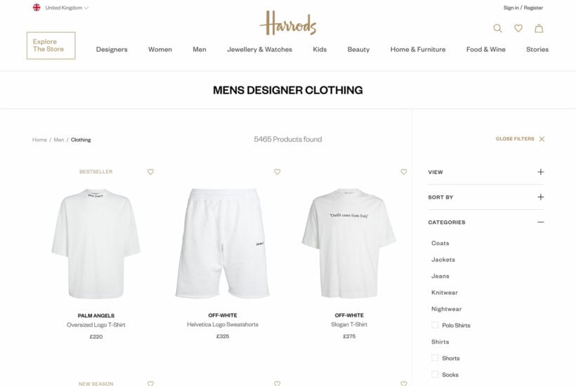 An e-commerce site with category filter checkboxes