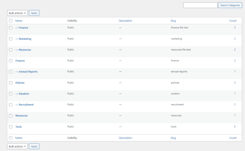 document categories demo