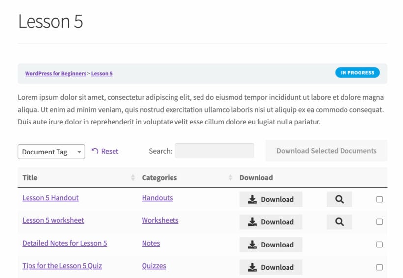 Course materials in LearnDash lesson
