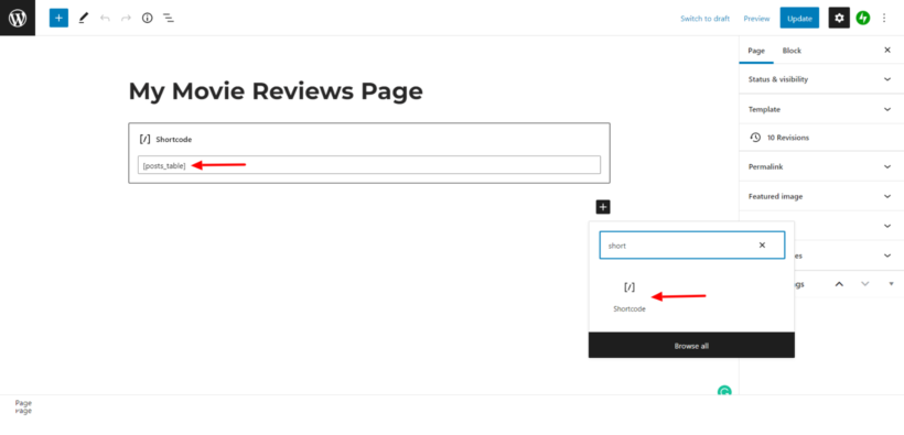 Shortcode for displaying posts table pro with category filters