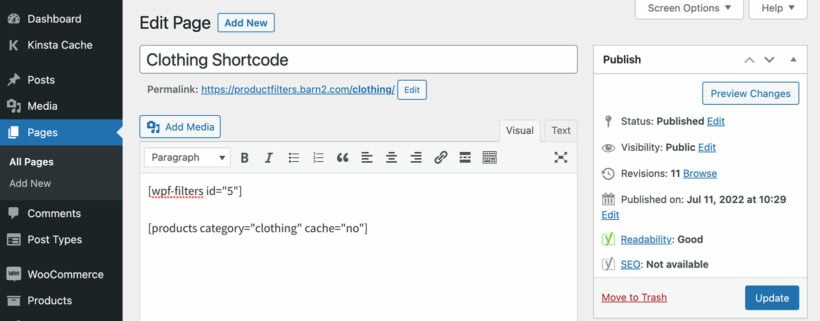 WooCommerce products shortcode with filter shortcode