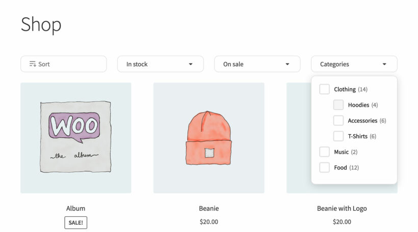 WooCommerce add category filter above shop products