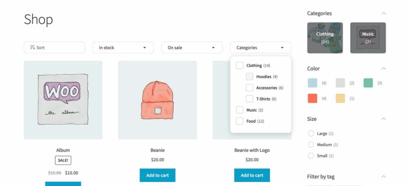 WooCommerce add category filter above shop products