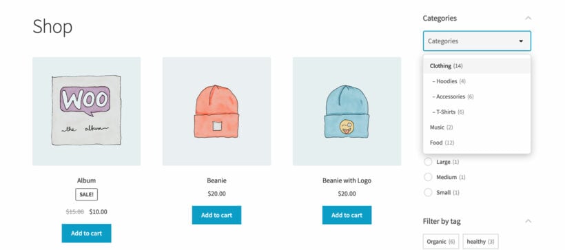 WooCommerce category filter dropdown