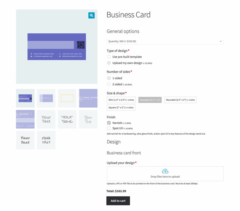 WooCommerce print on demand POD business card printing