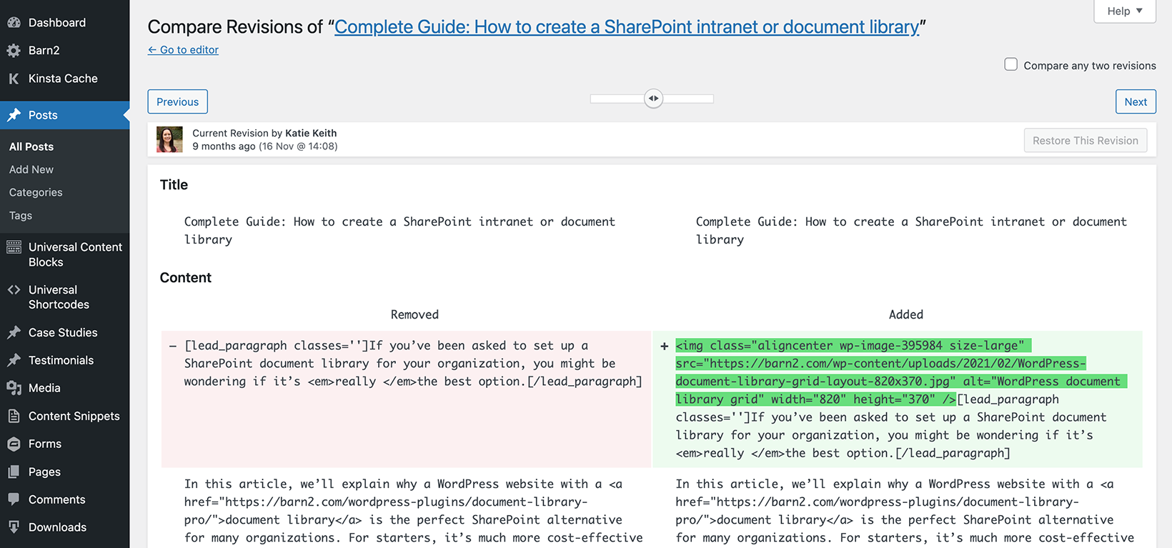 View revisions of WordPress pages or posts