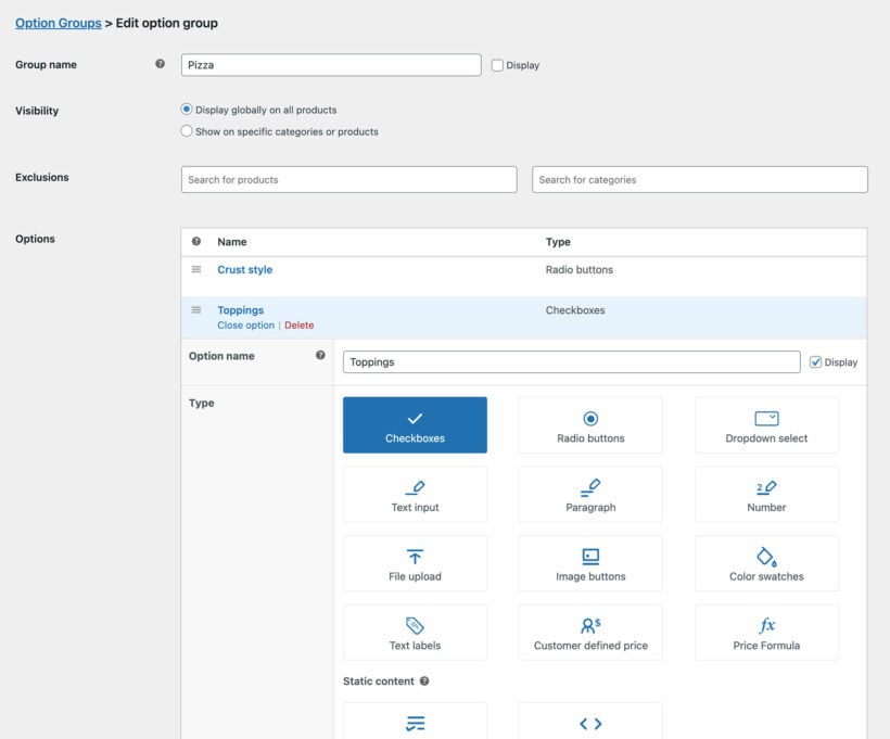 Types of WooCommerce product option fields