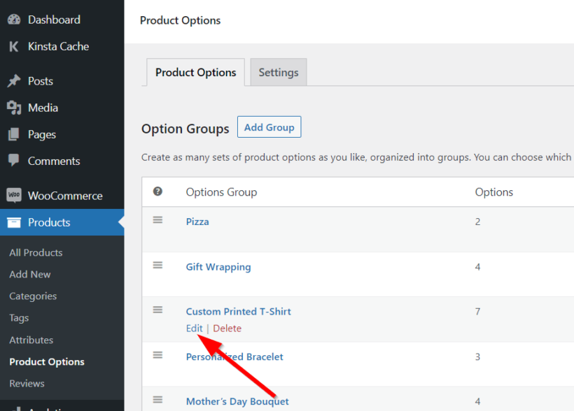 edit woocommerce product options group