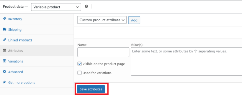 Saving attributes to a variable product