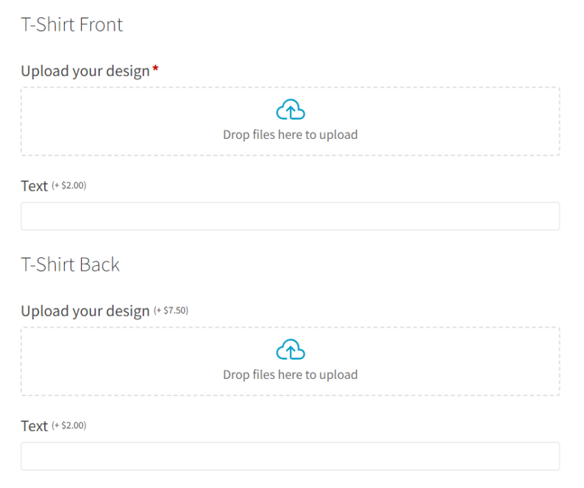 t-shirt design add multiple upload fields