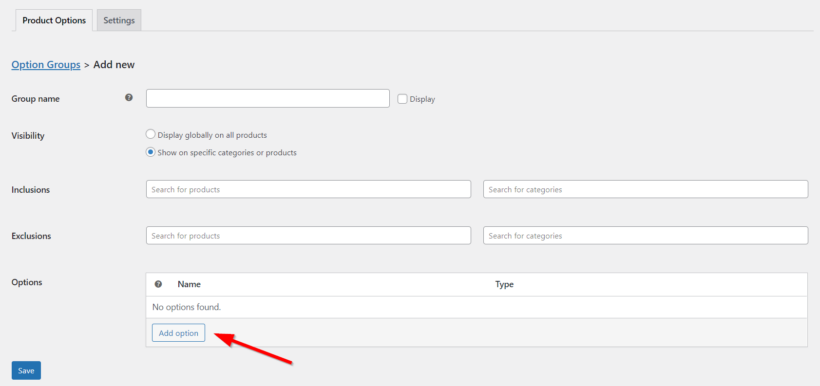 woocommerce product options add new option in group