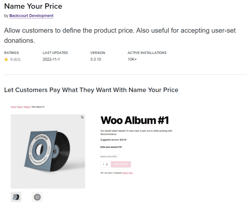 Name your price WooCommerce plugin