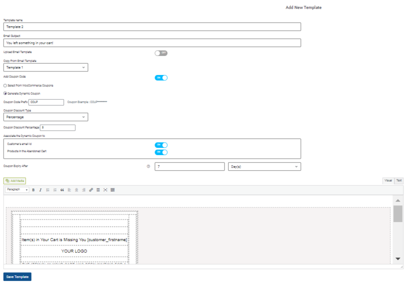 abandoned cart recovery settings page