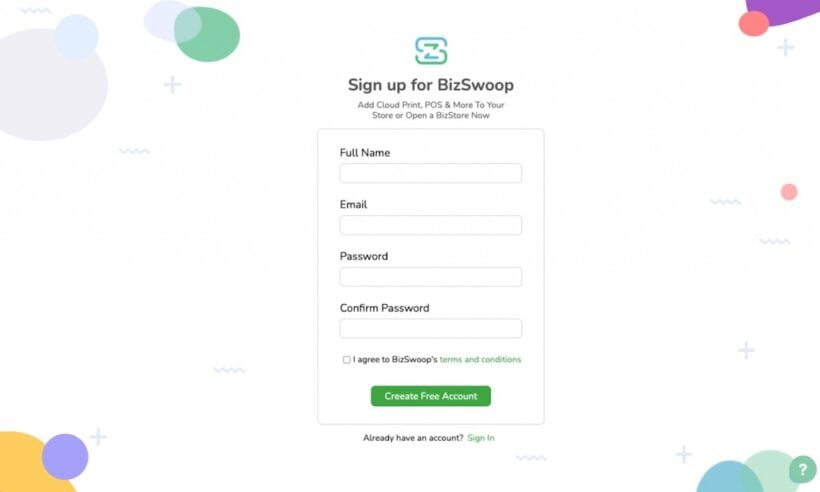 Create a BizSwoop Account Page