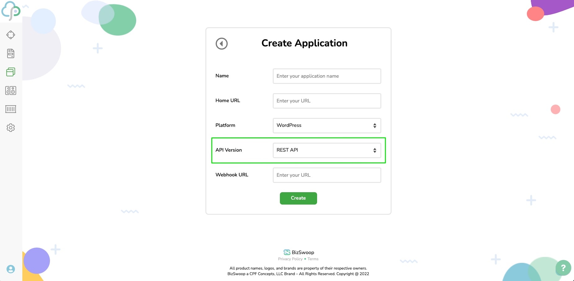 create application page