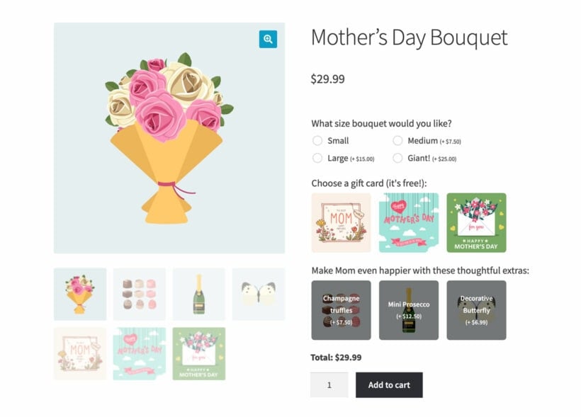 WooCommerce Product Options bouquet gift card plugin