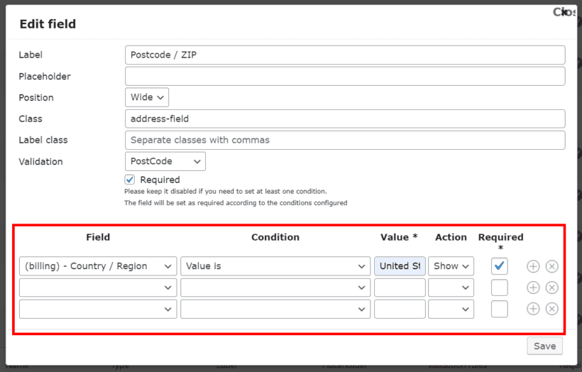 checkout field conditional logic