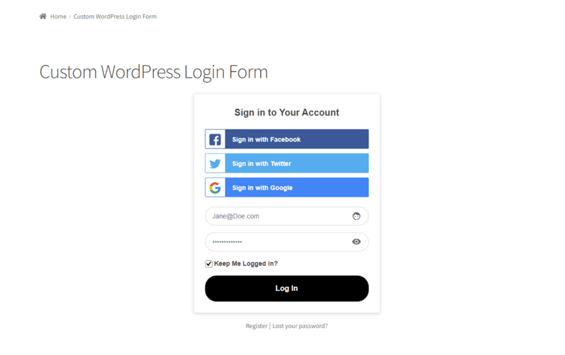 Custom WordPress login form preview